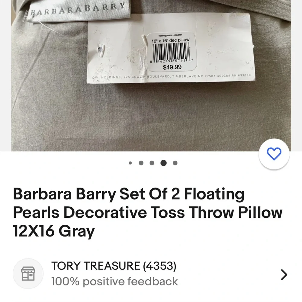 Pair of Barbara Berry grey accent pillows with button & embroidered accents